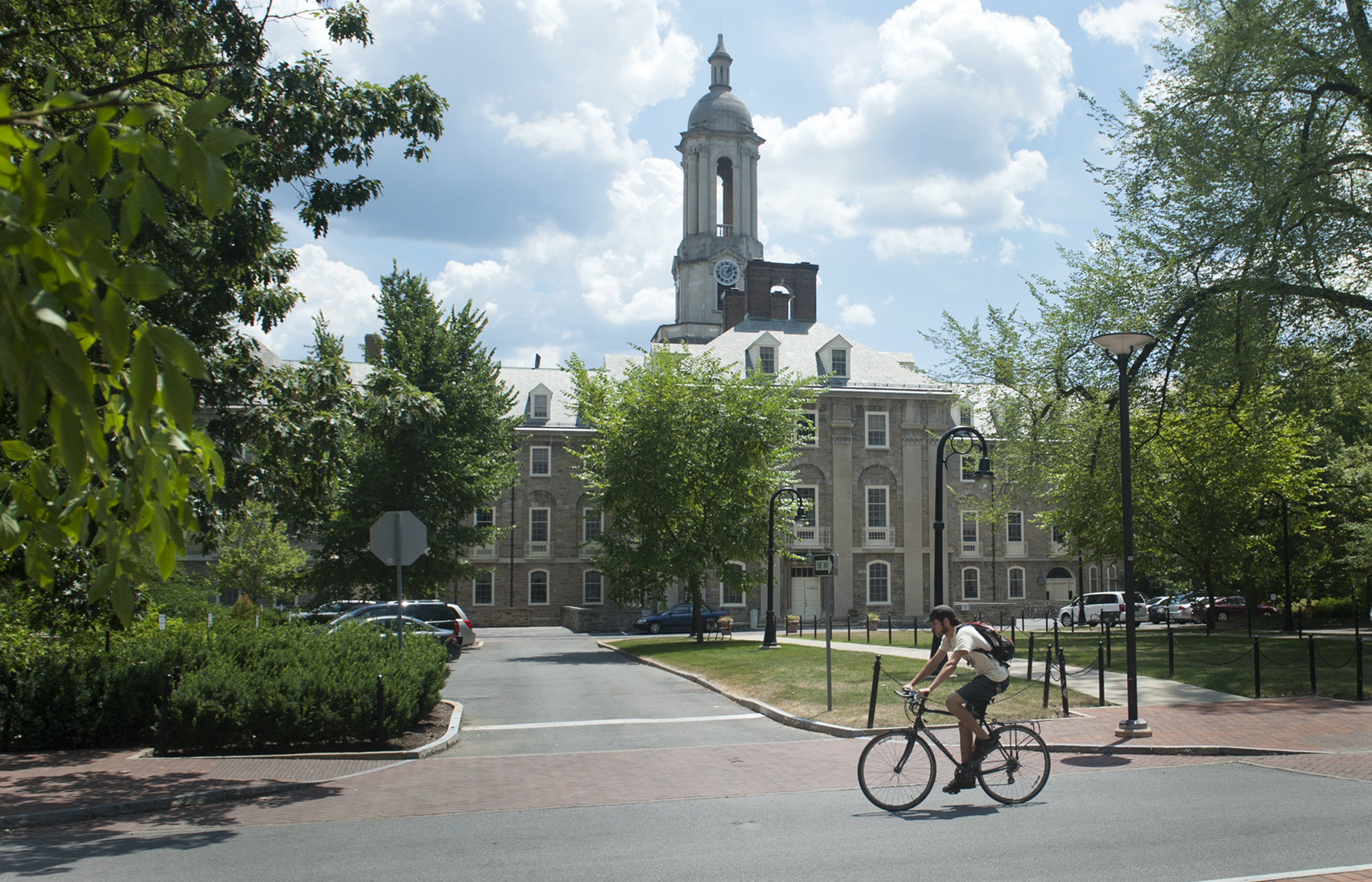 Old Main in Spring with bicycle
